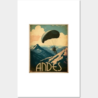 Andes Paragliding Vintage Travel Art Poster Posters and Art